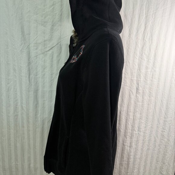 Old Navy Black Vintage Peace Logo Faux Fur Hoodie - Picture 5 of 9